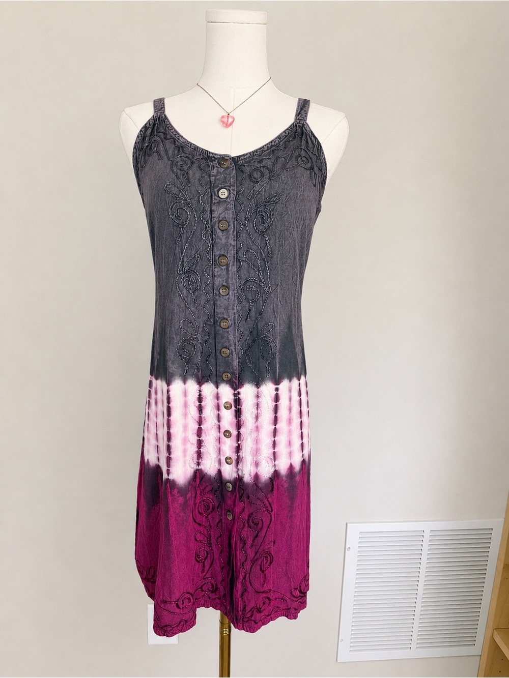 NWT Jackpot Boho Tie Dye Embroidered Rayon Sundress Adjustable Hippie One Size